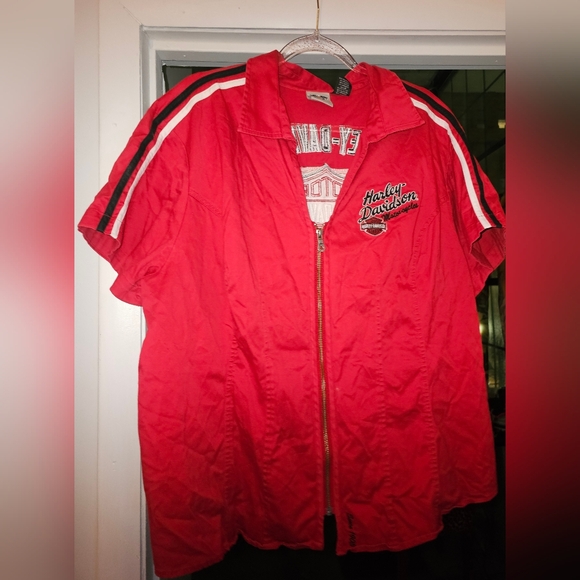 Red Harley-Davidson Zip Up Embroidered Top Plus Size 3W - Picture 2 of 7
